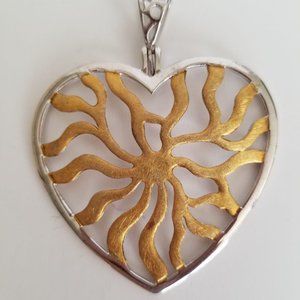 925 Sterling Silver 18K Large Web Non Tarnish Yellow Gold Heart Necklace Pendant